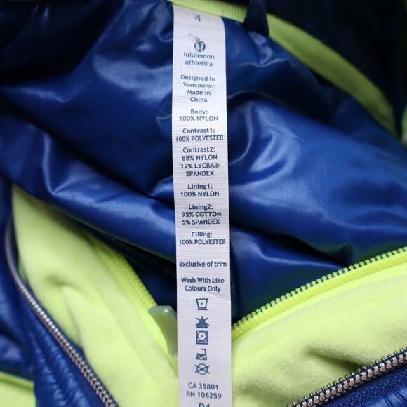 LULULEMON Uba Hoodie Lux Jacket Blue Citron Full Zip Quilted Lined Women's 4 - Picture 8 of 8